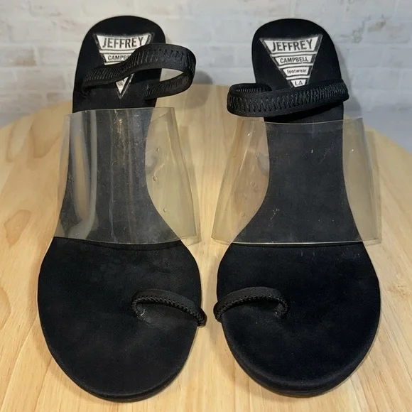 Jeffrey Campbell Clear Stretch Strap Acrylic Translucent Block Heel Sandal Heels - Picture 3 of 12